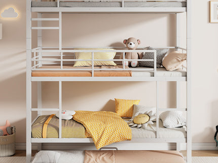 Triple Bunk Bed With Trundle, Heavy Duty Steel Construction