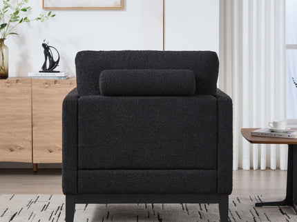 Wide Modern Farmhouse Performance Accent Chair With Legs, Wood Base