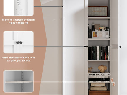 Kitchen Pantry Cabinet Adjustable Storage With 4 Shelves, Heavy Duty Freestanding Pantry Organizer - White