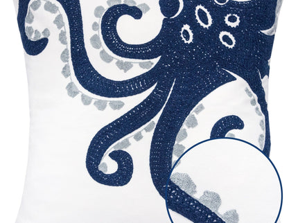 Octopus Patterned Pillow Cover With Matching Back - White