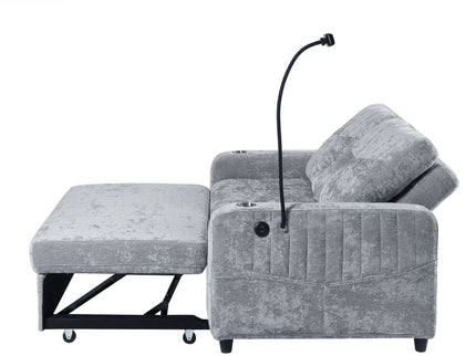 Modern Loveseat Pull Out Sofa Bed With Adjustable Backrest, Two Cup Holders, A Phone Holder, Three Charging Ports And Side Storage Pockets For Living Room