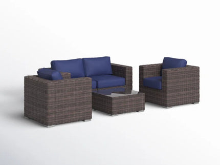 Wicker Seating Group Set With Table And Cushions