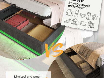 Upholstered Bed, 360 Surround LED Function, Remote Control, Hydraulic Storage Bed With USB, Type-C Charging (Without Mattress)