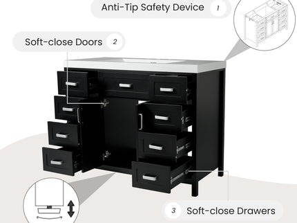 Bathroom Vanity Cabinet Only With 2 Soft Close Doors And 8 Drawers