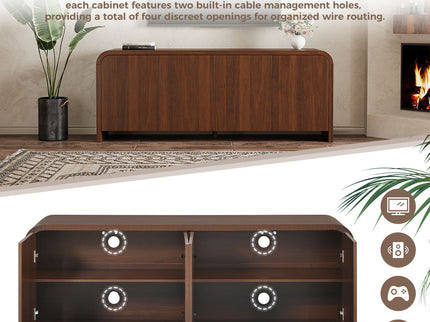 Curved Edge TV Stand With Large Cabinets