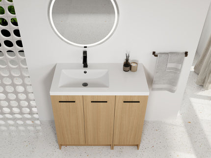 Wall Mounted Floating Bathroom Vanity With Sink, 3 Door Modular Cabinet