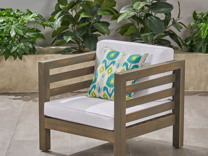 Outdoor Acacia Wood Patio Chair With Fabric Cushion