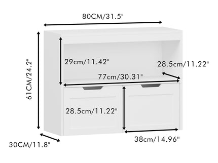 Book Organizer With Large Drawers And Open Shelves, Toy Storage Cabinet With Removable Wheels And Rounded Edges - White