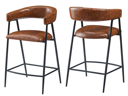 Counter Stools (Set of 2), Upholstered Counter Stools With Iron Frame, Backrest, Footrest, Arm Counter Stools For Home Bar, Kitchen Counter - Brown