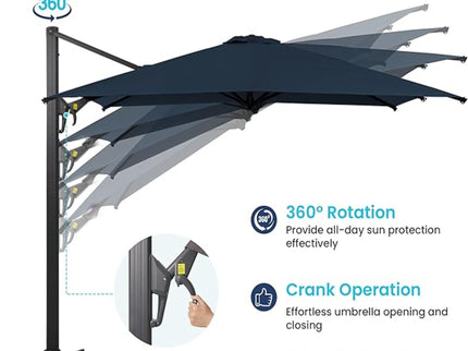 Round Cantilever Patio Umbrella With 360 Rotation & Infinite Tilt Adjustment
