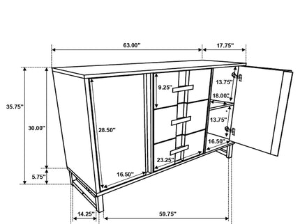 Glenmoor - 3 Drawer Server With 2 Cabinets - Dark Gray