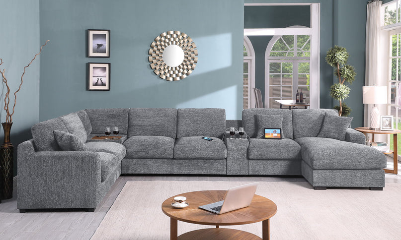Celine - Fabric Corner Sectional Sofa With Right-Facing Chaise, Cupholders, And Charging Ports