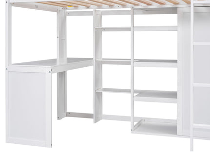 Loft Bed With Built In Desk, Storage Shelves, And Wardrobe