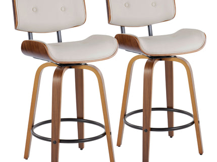 Lombardi - Mid-Century Modern Fixed Height Counter Stool With Swivel With Round Footrest (Set of 2)