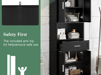 Freestanding Tall Bathroom Cabinet With Soft Close Doors And Adjustable Shelves