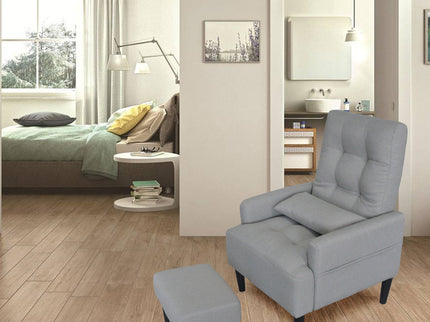 Living Room Sofa Single Chair And Ottoman, Modern Multi-Function Fabric Living Room Sofa Lounge Chair Bed And Stool. Soft Leisure Single Chair Adjustable Into 5 Angles With Sofa Bed