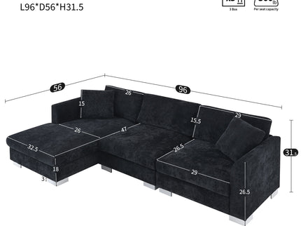 Modern Cloud Sectional Sofa L Shaped Luxury Couch Set With 2 Free Pillows 4 Seat With Oversized Chaise