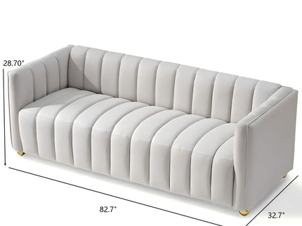Vertical Channel Tuft Sofa For Apartment Lounge - Ivory