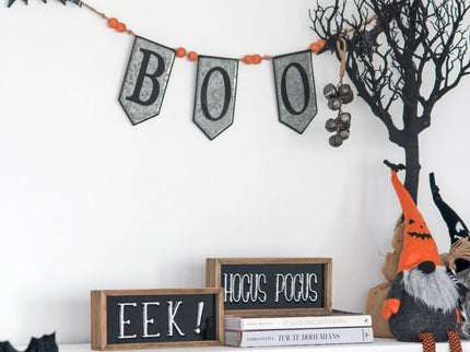 Iron Boo Banner With Bats, For Halloween Holiday Decor - Black / Gray / Orange