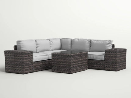 Modern Patio Rattan Sectional Set With Cushions