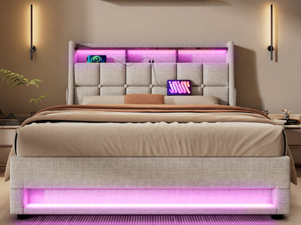 Upholstered Platform Bed With A Hydraulic Storage System, LED And USB Charging (Without Mattress)