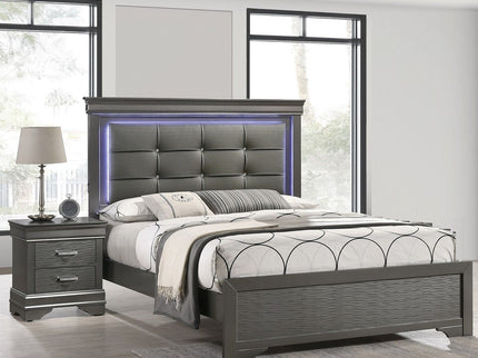 Bed With Square Button Tufting And LED Lights
