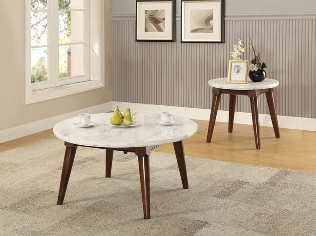 Gasha - Coffee Table - White Marble / Walnut