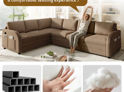 L-Shaped Couch With Pull-Out Bed, Convertible Sleeper Sofa With Side Pocket & USB Port
