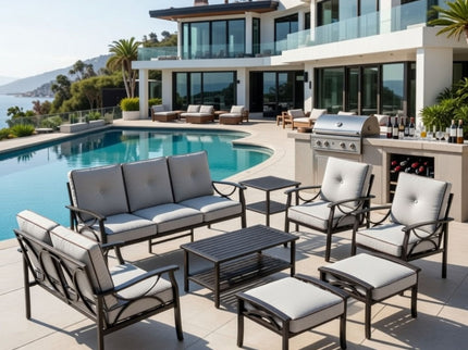 Patio Furniture Set, Coffee Table And Cushions For Backyard