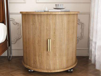 Cylinder Nightstand With Charging Station & Sliding Door