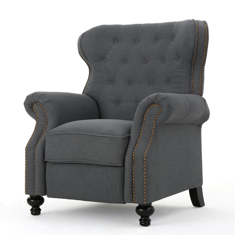 Accented Push Back Recliner Chair With Rolled Arms, Enjoy Cocooning Comfort