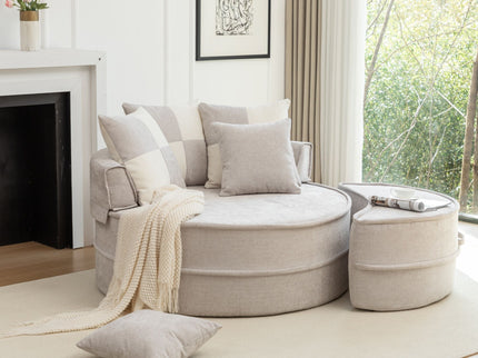 Modern Oversized Round Barrel Accent Chair With Ottoman