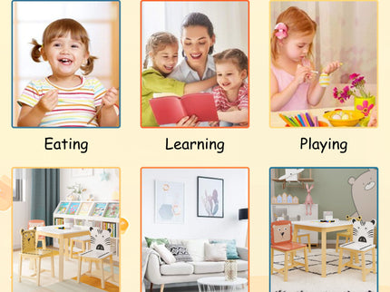 Kids Table And Chair Set With Cartoon Animals Design - White
