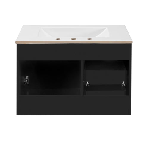 Modern Wall Mounted Bathroom Cabinet With Ceramic Sink, Soft-Closing Drawer And Door