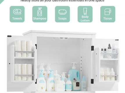 Elegant Bathroom Floor Storage Cabinet With 4 Doors, Adjustable Shelves