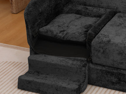 3 Seater Sofa With Built In Pet Bed Nook, Curved Design And 2 Throw Pillows
