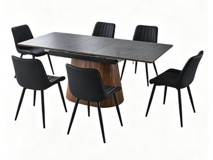 Extendable Dining Table With Cone Base And 6 Dining Chairs - Brown / Black