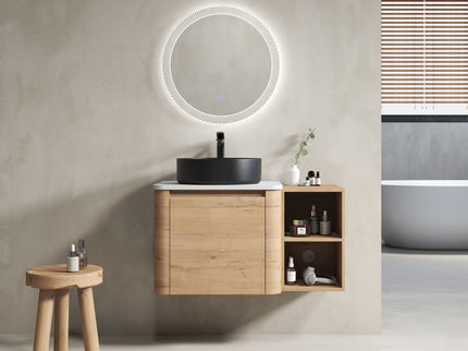 Wall Mounted Bathroom Vanity With Art Sink, 1 Storage Shelf, 2 Soft Close Doors