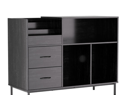 Eco-Friendly Vinyl Record Player Stand With Flip-Top Storage, Media Console With Dual Outlets And Dustproof Drawers