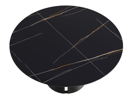 Modern Artificial Stone Round Carbon Steel Base Dining Table, Can Accommodate 6 People - Black / Gold