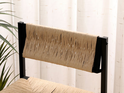 Bar Stools Paper Rope Weave Dining Chairs With Back Hand Weave Stools For Kichen Island, Bar & Counter (Set of 2)