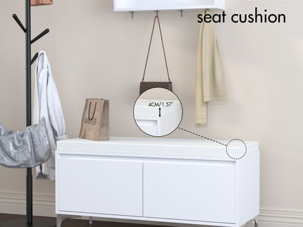 Wall Mounted Entryway Shelf With Hooks And Storage Bench Set - Off White