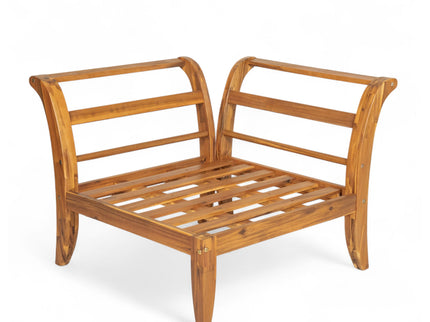6 Piece Patio Sofa Set, Acacia Wood Outdoor Modular Sectional Garden Furniture Set L Shaped Conversation Set, Convertible Daybed With Tea Table, Ottoman, 5 Cushions And Pillows - Teak / Beige