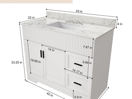 Bathroom Vanity Set, Fluted Cabinet, Soft Close Doors, 3 Faucet Holes, Sink Included - White