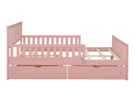 Platform Bed With Guardrails On Both Sides And 2 Storage Drawers