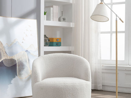 Teddy Fabric Swivel Accent Armchair Barrel Chair With Powder Coating Metal Ring