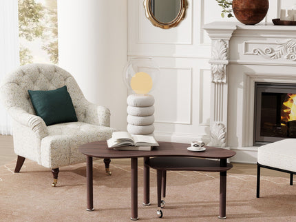 Rotatable Coffee Table With Solid Legs, 360 Degree Swivel, Waterproof - Walnut