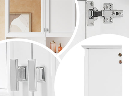Wall-Mounted Mirror Medicine Cabinet With Adjustable Shelf And Open Shelves, Bathroom Storage Cabinet Over Toilet - White