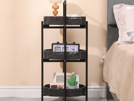 Modern 3 Tier Handwoven Side Table With Oval Organizer