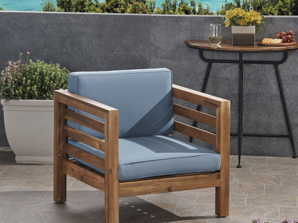 Outdoor Acacia Wood Patio Chair With Fabric Cushion